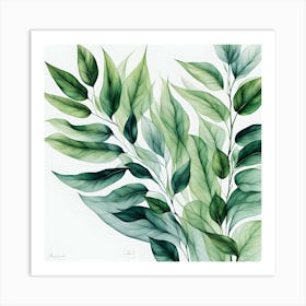 Green Leaves boho wall art Art Print