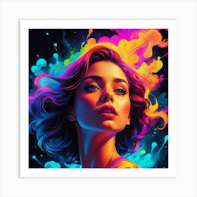 Girl With Colorful Splatters Art Print