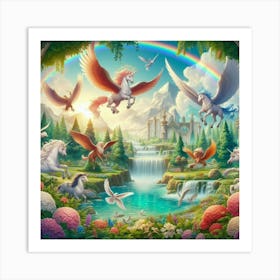 Unicorns In The Forest paintings art print 1 Art Print