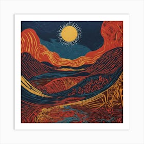 Sunrise Abstract Linocut Art Print