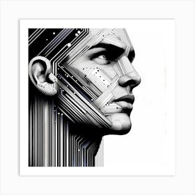 Mans Head - Abstract Line Art Illustration 179 Art Print