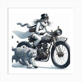 Steampunk Woman Riding A Motorcycle Art Print