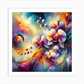 Abstract Fantasy Florals, Whimsical Orchids Art Print