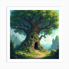 A Hidden Fairy Village Nestled Within The Branches Of An Ancient Tree 1 Art Print