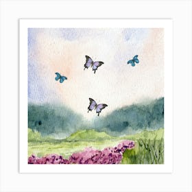 Watercolor Of Butterflies Art Print