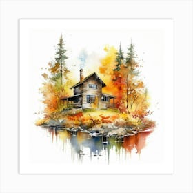 Watercolor Autumn House 4 Art Print