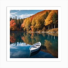 Autumn Boat On Lake Art Print