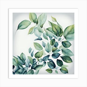 Boho Green Leaves art Art Print