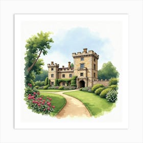 Watercolor Painting Of The Sudeley Castle In Gloucestershire, Highlighting Its Historic Charm And Beautiful Gardens Art Print