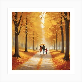 Family Walking In The Autumn Park Art Print