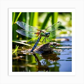 Nature Dragonfly Mating Couple Insect Sitting Duck Pond Lively Dvd Fauna Wild Animal Gras (12) Art Print