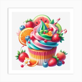 Cupcake With Fruit And Ice Cream Art Print