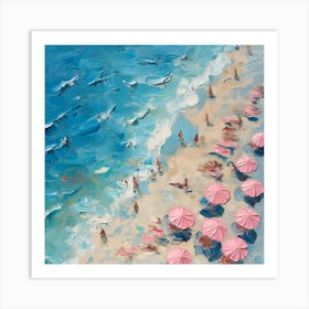 Pink Umbrellas On The Beach 1 Art Print