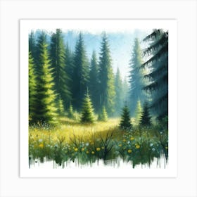 Coniferous Forest, Acrylic Painting Style Art Print