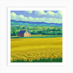 Sunflowers In The Field Sunset on the Farm A Peaceful Retreat Art Print