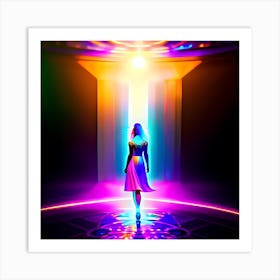 Girl In A Neon Light Art Print