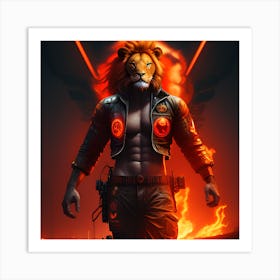 Lion In Flames Art Print