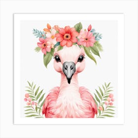 Floral Baby Flamingo Nursery Illustration (24) Art Print