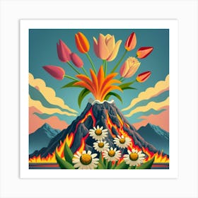 Picture Frame Decorated With Flames Above A Volcano 1 Art Print