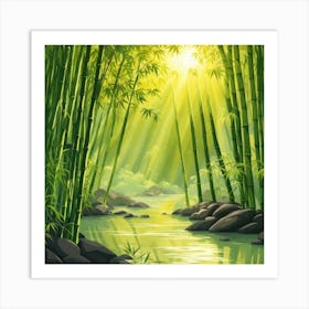 A Stream In A Bamboo Forest At Sun Rise Square Composition 179 Art Print
