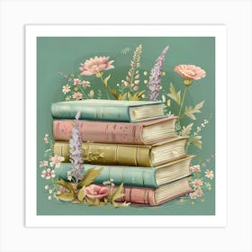 Wildflower Antique Books And Flowers 3 Art Print