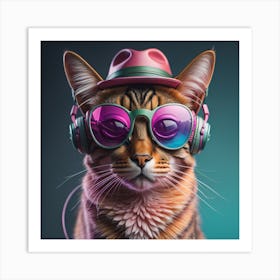 Cat With Headphones 12 Art Print