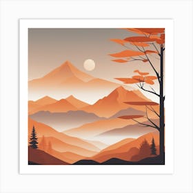 Misty mountains background in orange tone 68 Art Print