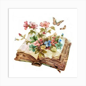 Open Book With Flowers 1 Art Print