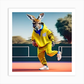 Kangaroo In A Tennis Court Art Print