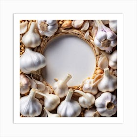 Garlic Wreath On White Background Art Print