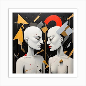 Two Men Facing Each Other, Couple Pop Surrealism, art, painting 1 Art Print