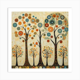 Folk Art Style Mosaic Trees 14 Art Print