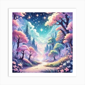 A Fantasy Forest With Twinkling Stars In Pastel Tone Square Composition 30 Art Print