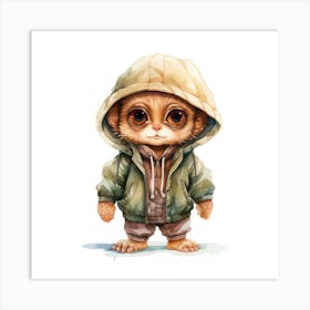 Watercolour Cartoon Tarsier In A Hoodie 3 Art Print