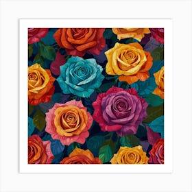 Colorful Roses Seamless Pattern Art Print