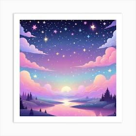 Sky With Twinkling Stars In Pastel Colors Square Composition 85 Art Print