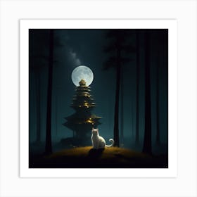 Cat In The Moonlight 1 Art Print