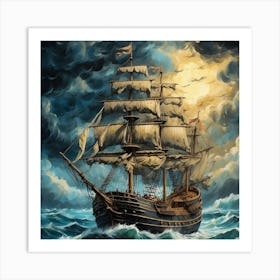 Ship In The Storm Art Print