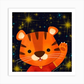 Little Cute Tiger with stars Art Print