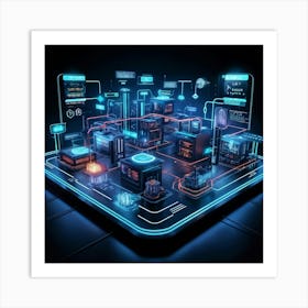 Cutting Edge Industrial Management And Automation System Interface Neon Glowing Lines On A Dark Bac (7) Art Print