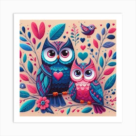 Pair of owls with love Art Print