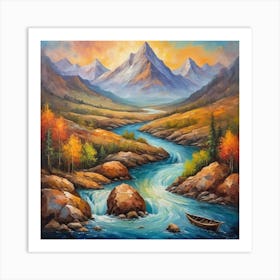 Vintage  mountain and valley Art Print