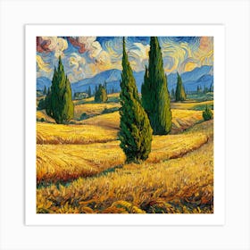 Cypresses In The Wheat Field 1 Art Print