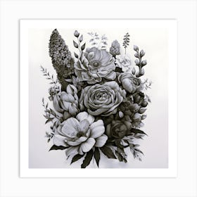 Black And White Flowers Art Print