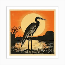 Retro Bird Lithograph Great Blue Heron 6 Art Print