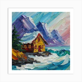 Acrylic and impasto pattern, mountain village, sea waves, log cabin, high definition, detailed geometric 18 Art Print