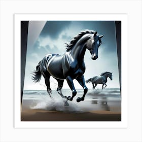 Two Horses Running On The Beach Art Print