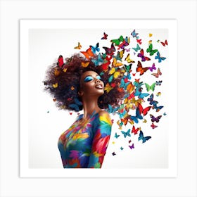 Colorful Woman With Butterflies Art Print