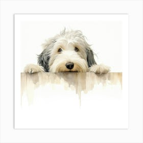 Dog Peeking Over The Wall 26 Art Print