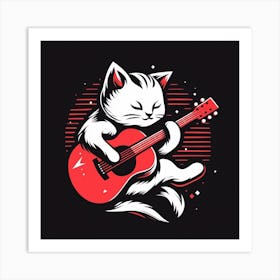 Cat Playing Guitar Art Print